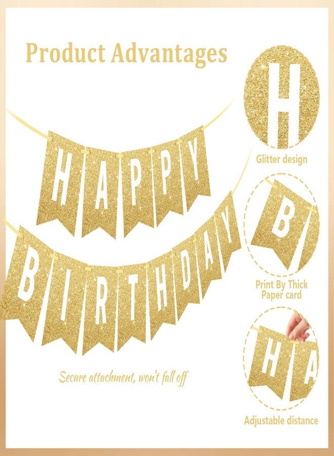 Pretyps Gold Happy Birthday Banner - Glittery Gold Birthday Banner for Party Decorations for Women Men Girl Boy, Birthday Sign Decor Party Decor Party Supplies - Image 5